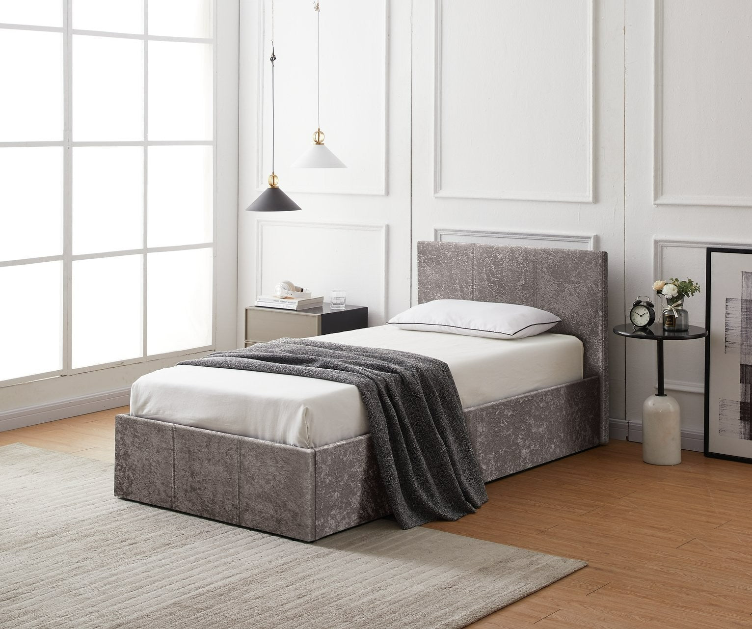 Home Heathdon Single End Lift Ottoman Bed - Silver | Tidy Bedroom Storage Bed