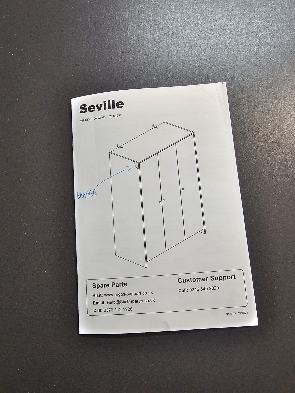 Seville 3 Door Wardrobe - Anthracite ( B Grade )