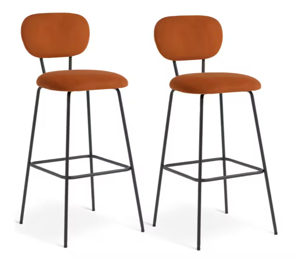 Habitat Ariana Pair of Velvet Bar Stools Copper | Modern Kitchen Island Chairs