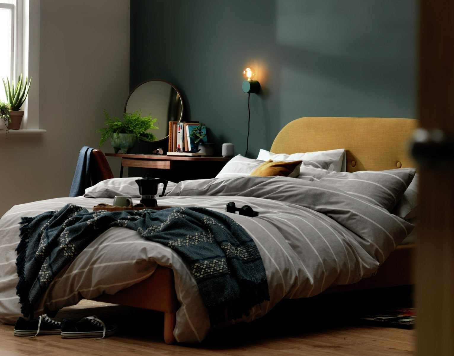 Elin Double Fabric Bed Frame - Mustard | Modern Bedroom Style