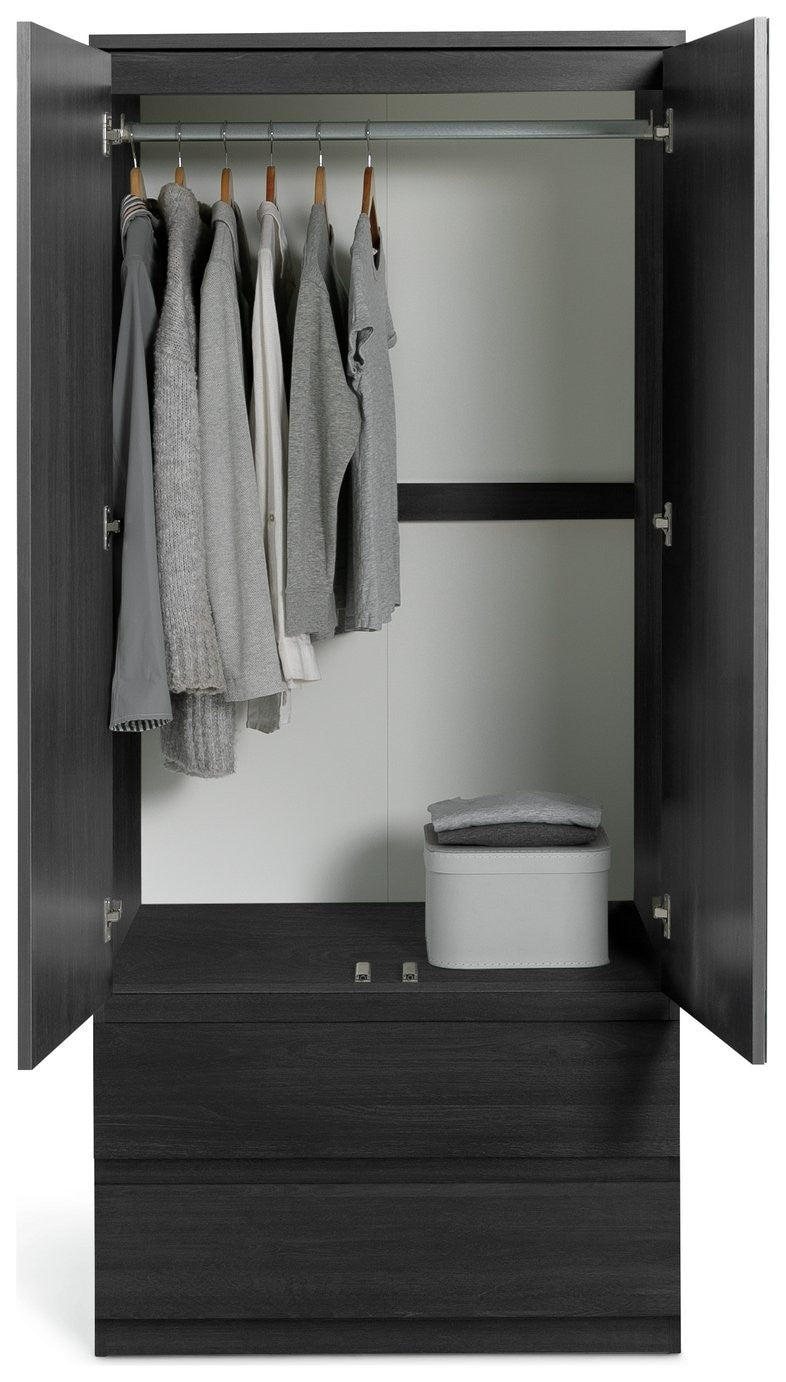 Jenson 2 Door 2 Drawer Mirror Wardrobe - Black Brown | wardrobe with mirror