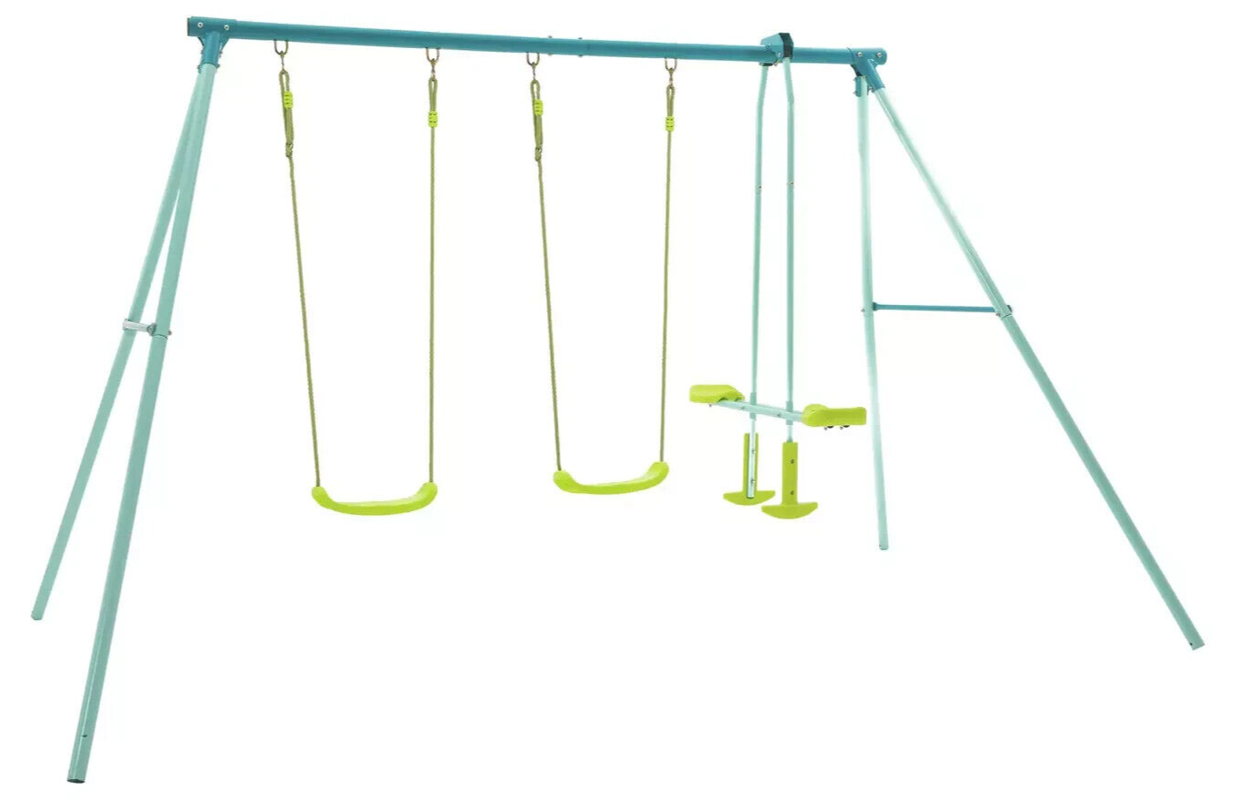 TP Toys Kids Double Swing Set With Glide Ride | Outdoor Playset 4 Seater Garden