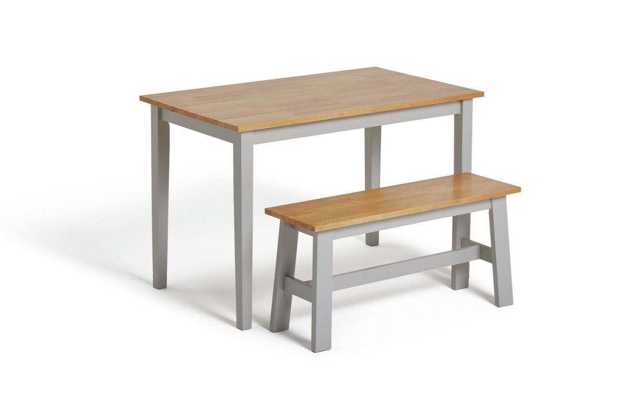 Chicago Solid Wood Table Bench & 2 Grey Chairs