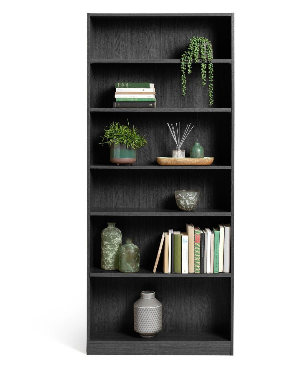 Maine Deep 6 Shelf Bookcase - Shelving Storage Unit Display Cabinet - Black