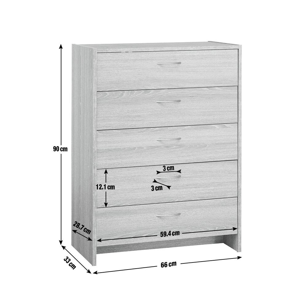 Seville 5 Drawer Chest - Grey Oak Effect