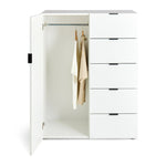 Zeke 1 Door 5 Drawer Short Wardrobe - White | Compact Clothing Organization
