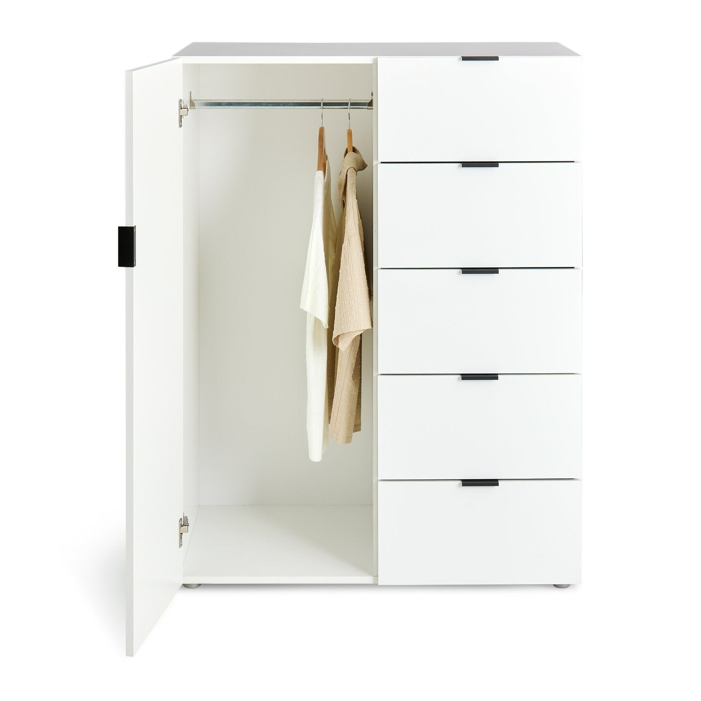 Zeke 1 Door 5 Drawer Short Wardrobe - White | Compact Clothing Organization