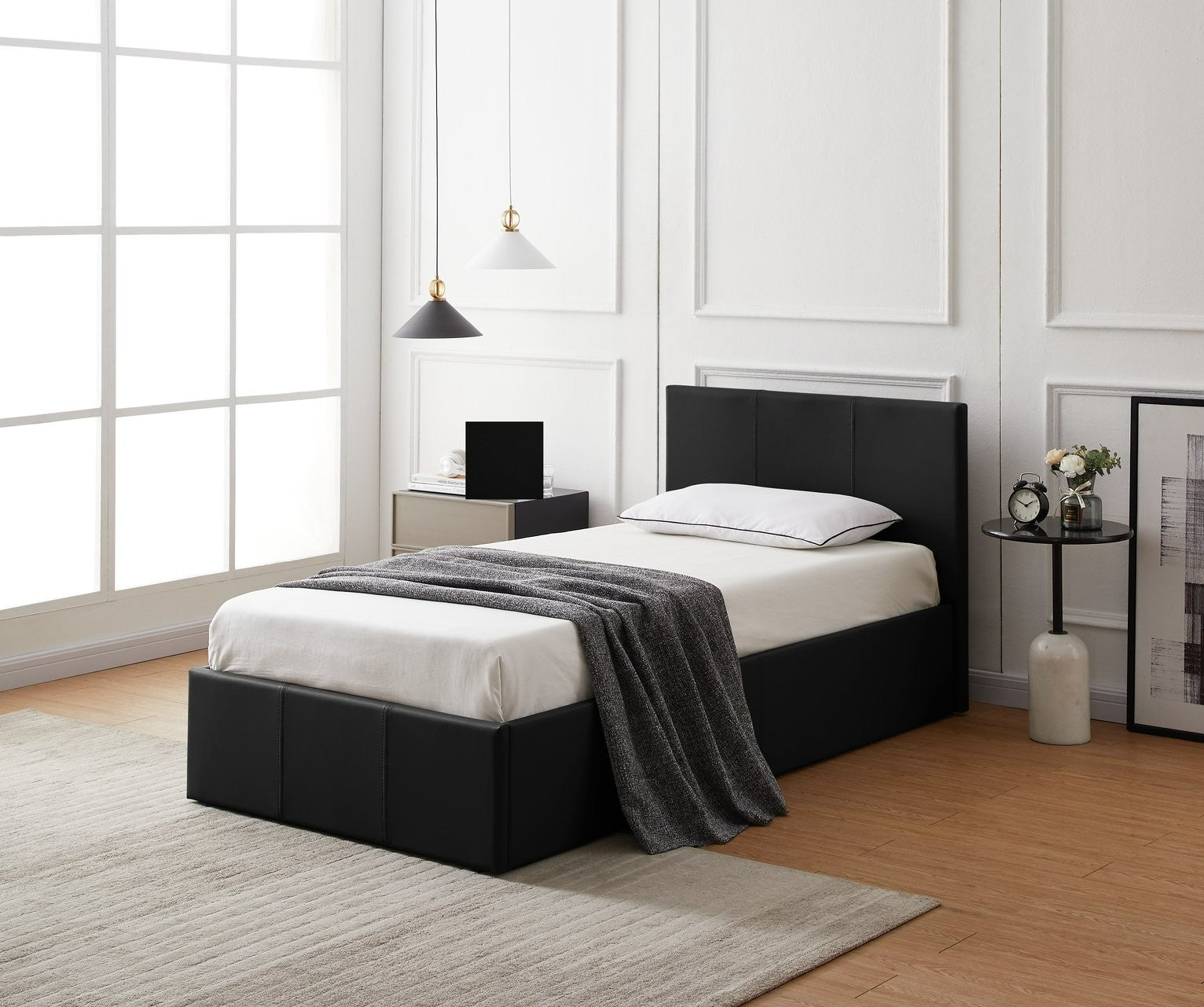 Lavendon Single End Open Ottoman Bed Frame -Black | single storage bed black
