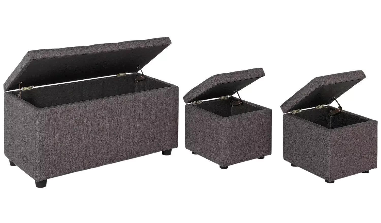 Home Wendover Fabric Ottoman with Stools Grey | Storage Ottoman Bench Furniture