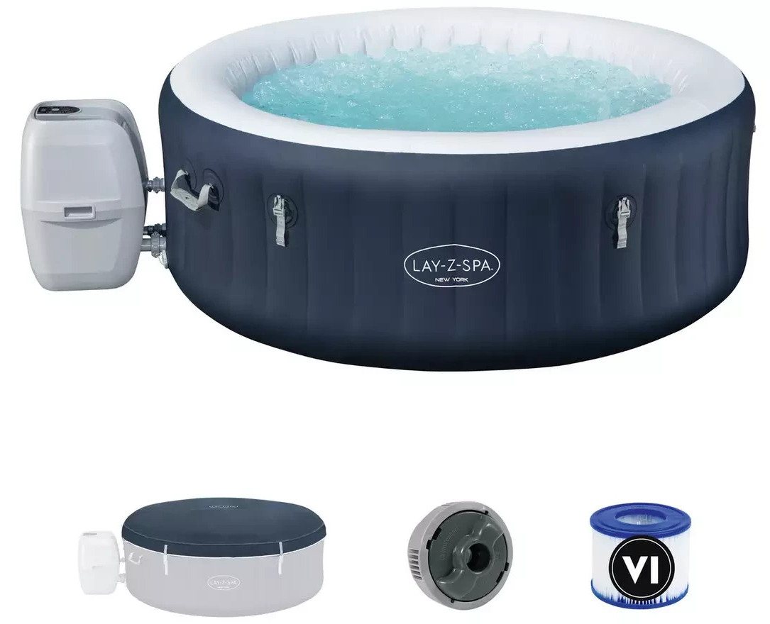 Lay-Z-Spa New York 4 Person AirJet Hot Tub | Inflatable Outdoor Spa Jacuzzi