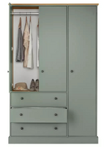 Home Kensington 3 Door 3 Drawer Wardrobe - Sage Green | Clothing Organization