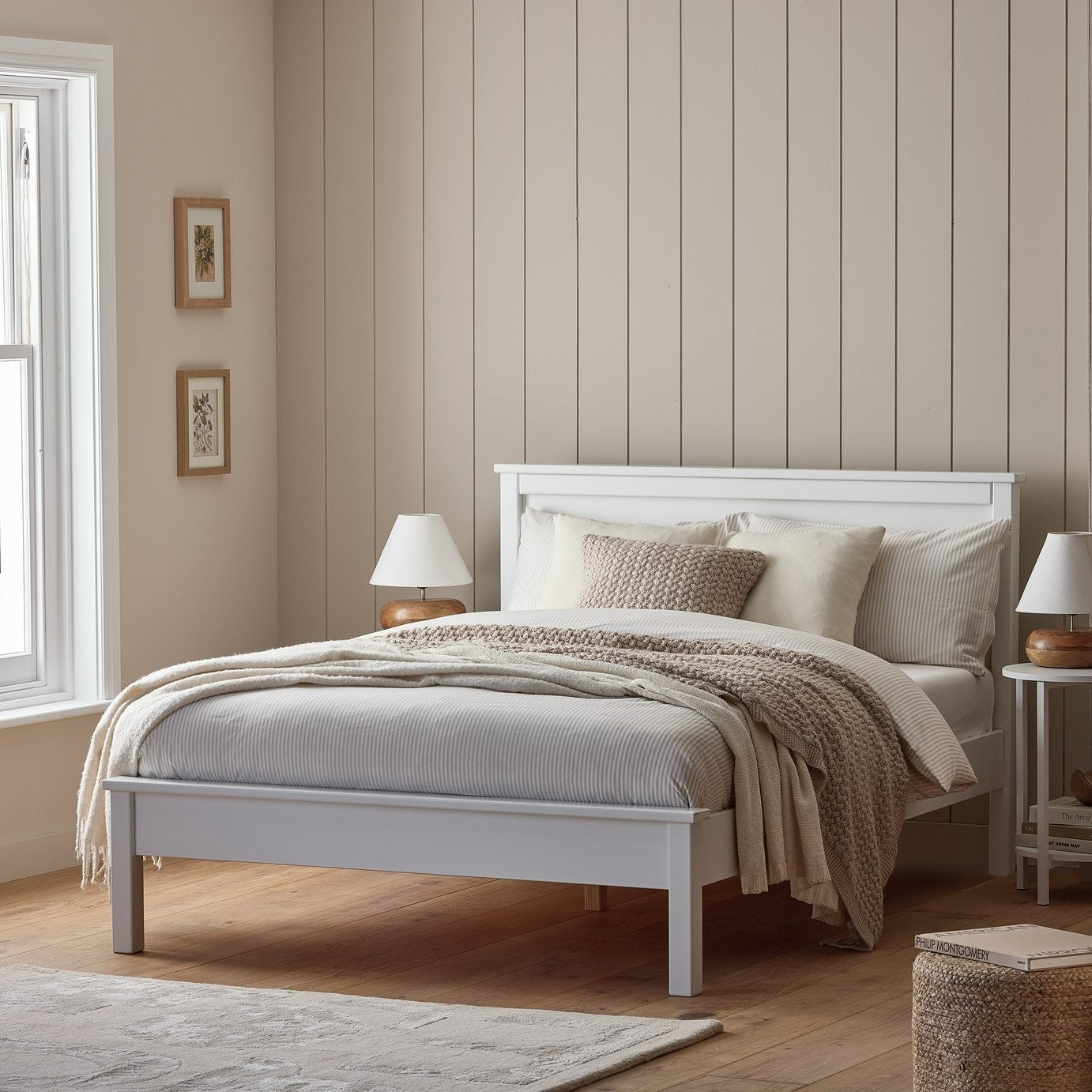 Brooklyn Double Wooden Bed Frame - White | Minimalist white bed
