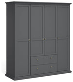 Tvilum Paris 4 Door 2 Drawer Wardrobe - Grey | Organized Living Environment