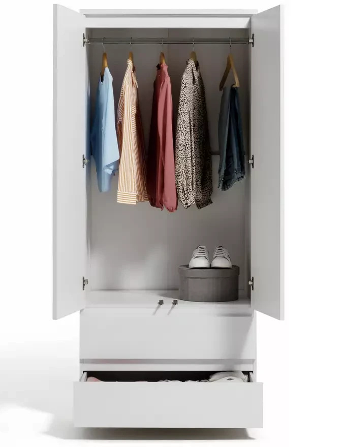 Home Jenson 2 Door 2 Drawer Wardrobe - Gloss White | Simple Clothing Space