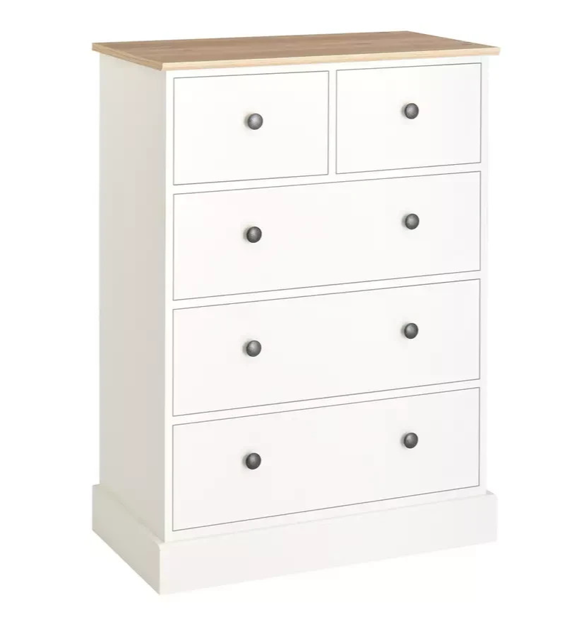 Home Kensington 5 Drawer Chest Ivory | Bedroom Storage Tallboy Furniture