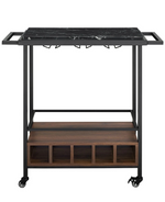 34 Inch Modern Industrial Bar Serving Cart - Black Marble/Dark Walnut
