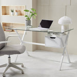 Habitat Dria 1 Drawer Office Desk White | Modern Glass Top Steel Frame Home Work