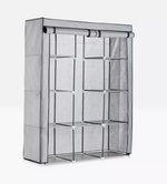 Home Double Modular Fabric Wardrobe Grey and Black | Portable Clothes Storage Ca
