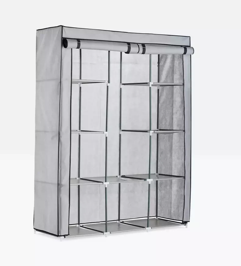 Home Double Modular Fabric Wardrobe Grey and Black | Portable Clothes Storage Ca