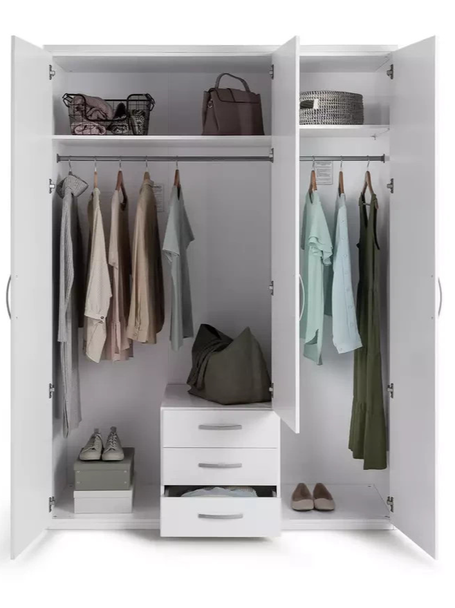 Hallingford 3 Door 3 Drawer Wardrobe-White Gloss (B GRADE)