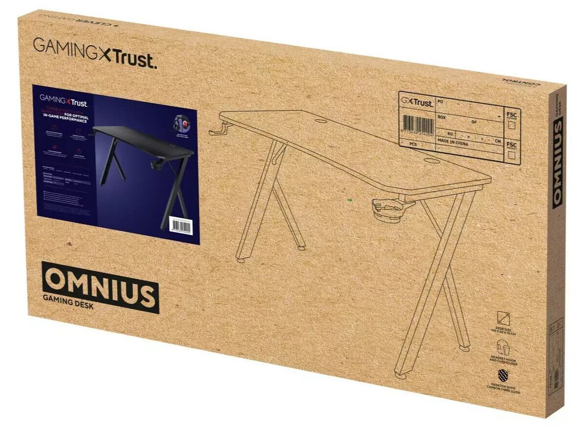 Trust GXT700 Omnius Gaming Desk - Black | Gaming Table Cup Holder Headset Hook