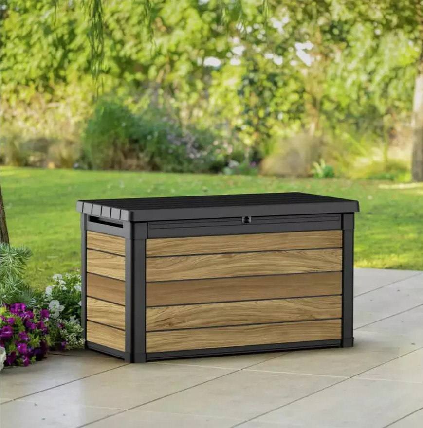 Keter 380L Signature Oakwood Effect Garden Storage Box Brown | Outdoor Storage
