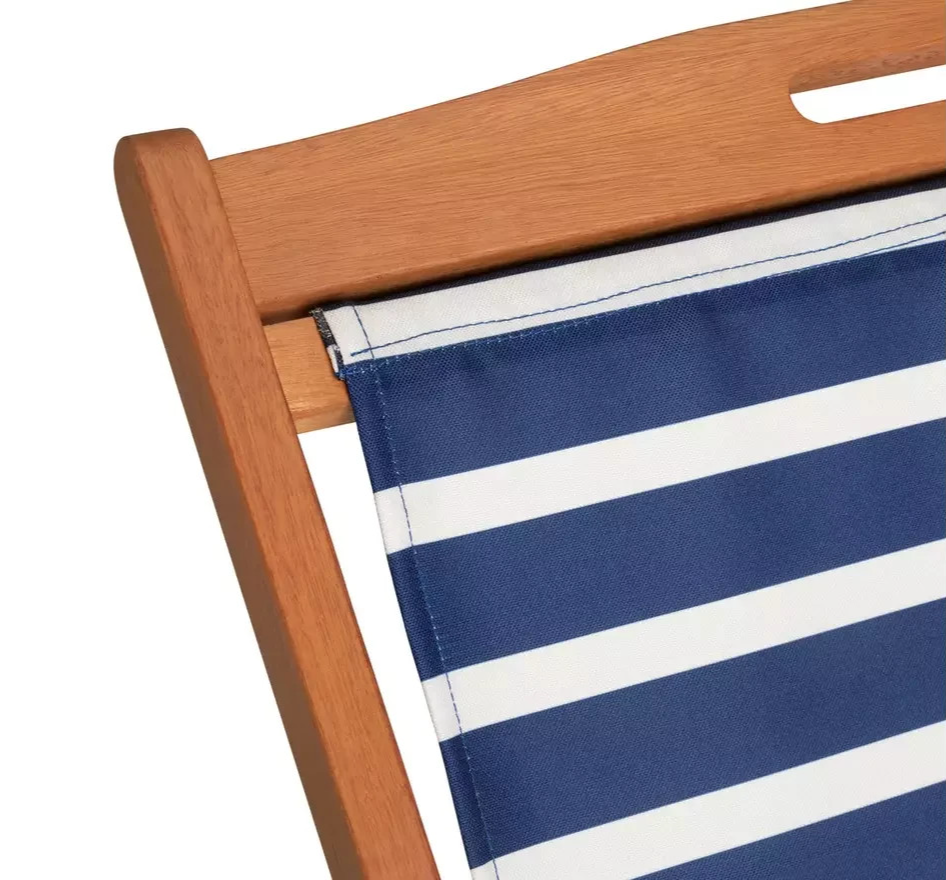 Folding Wooden Garden Deck Chair Blue | Outdoor Patio Reclining Chair Furniture