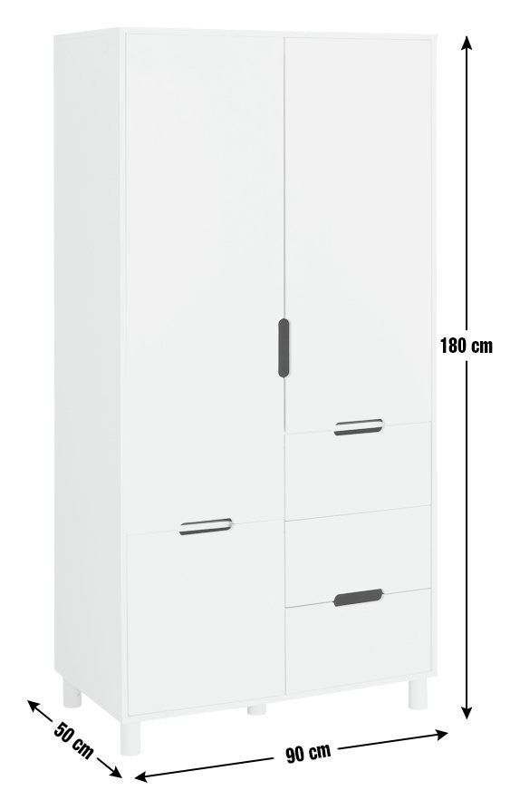 Henri 2 Door 2 Drawer Wardrobe - White | Compact Clothing Organization