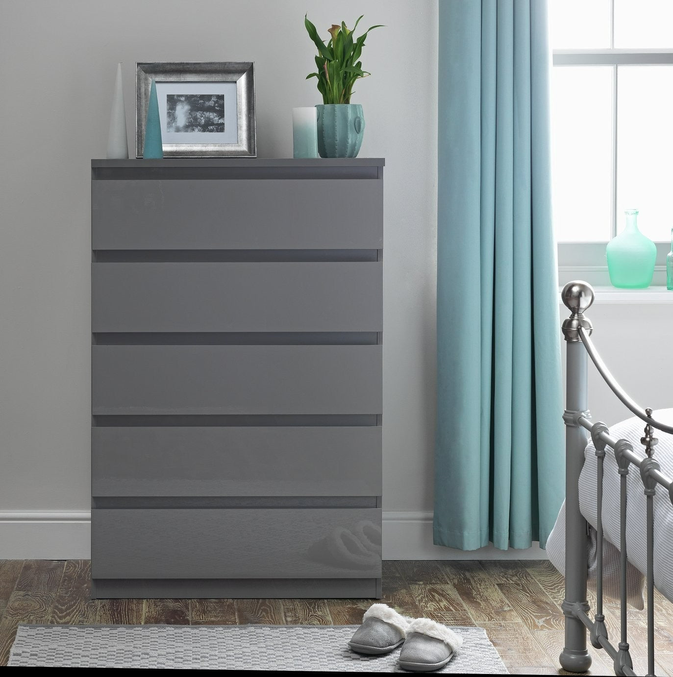 Jenson 5 Drawer Chest - Grey Gloss | Sleek Storage Solution