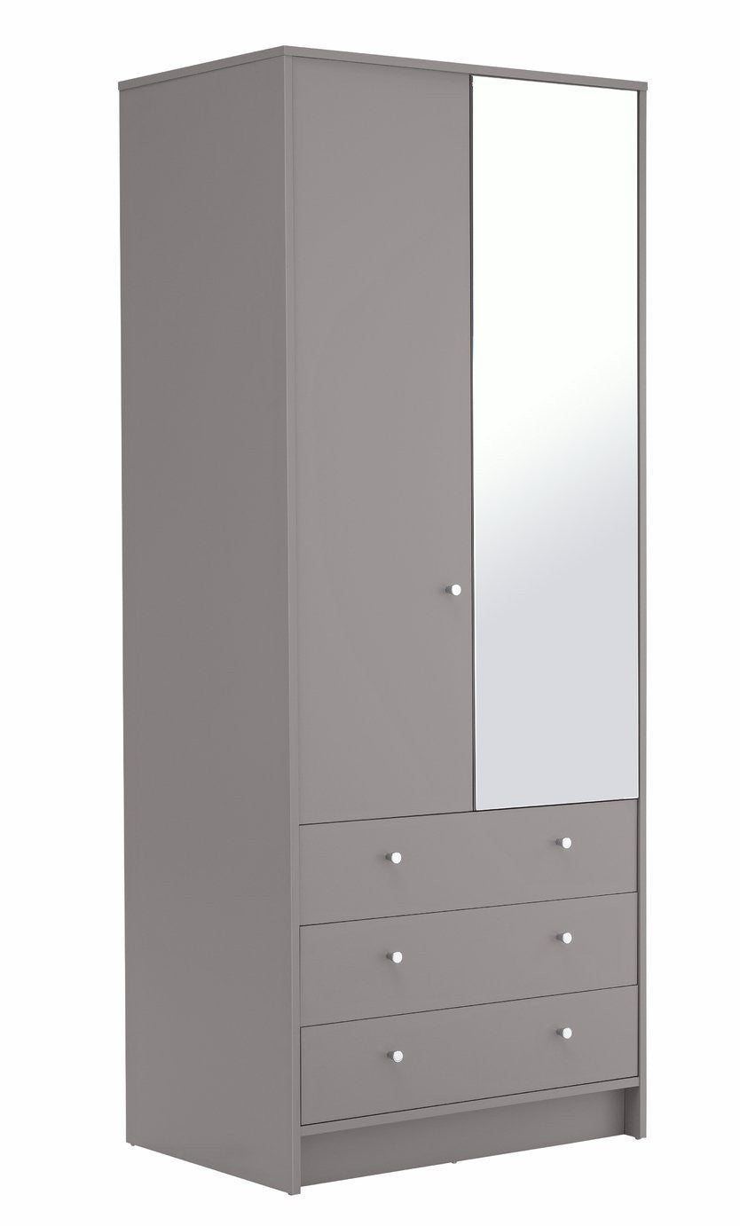 Home Malibu 2 Door 3 Drawer Mirror Wardrobe - Grey | mirrored wardrobe