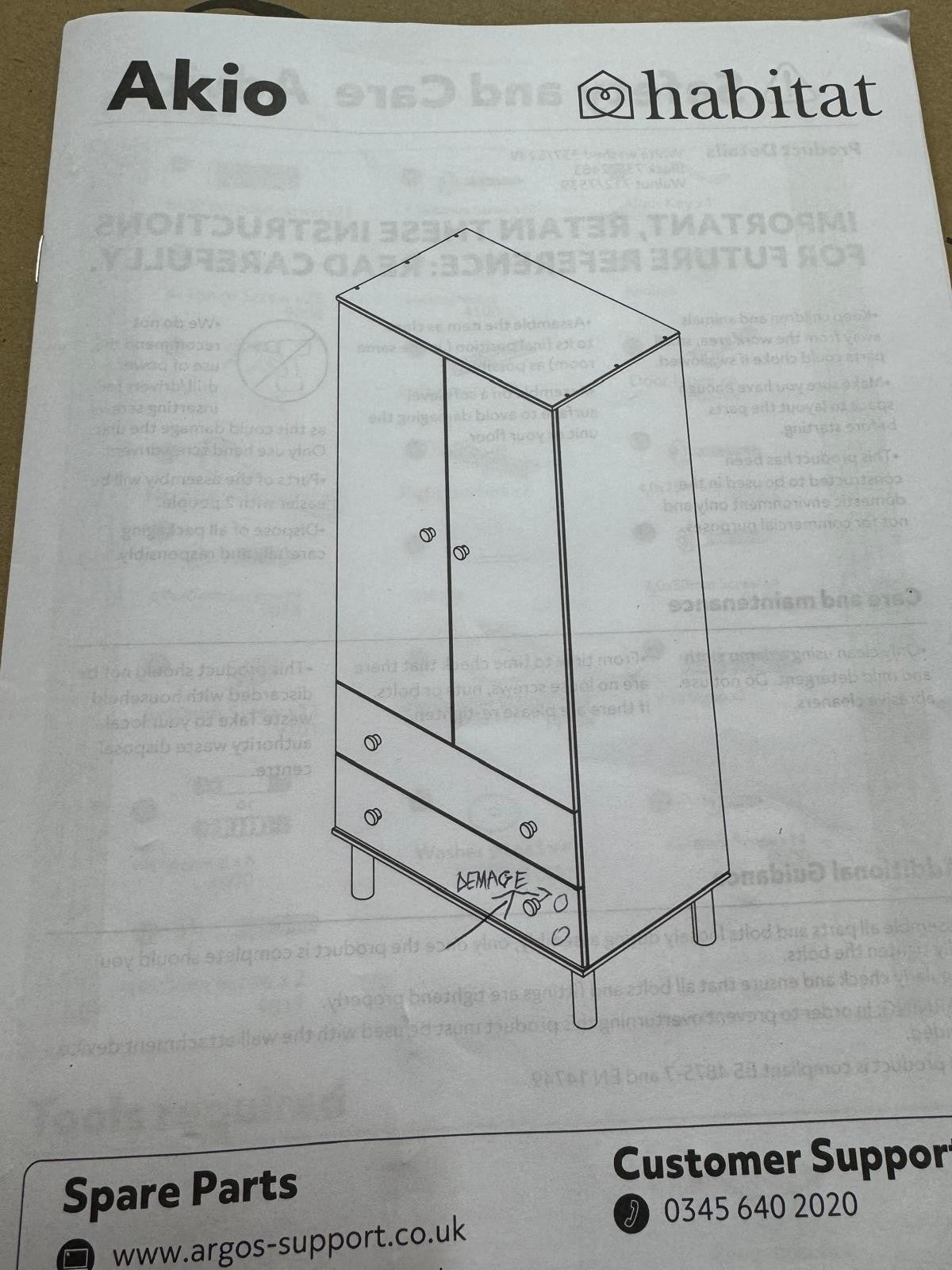 Akio 2 Drawer 2 Door Wardrobe - Black (B Grade)