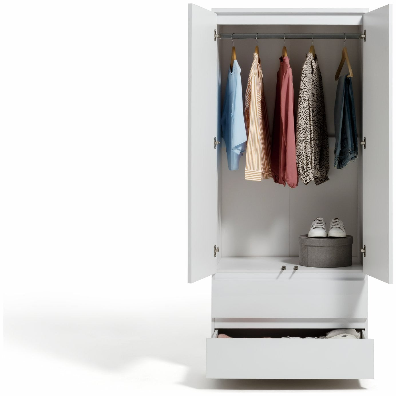 Jenson 2 Door 2 Drawer Wardrobe - Matte White | Simple Clothing Space
