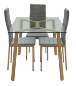 Home Helena Glass Dining Table & 4 Grey Chairs | Modern Kitchen Dining Room Set