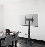 ProperAV Mobile TV Stand on Wheels Up to 55 Inch Black | Adjustable Rolling Cart