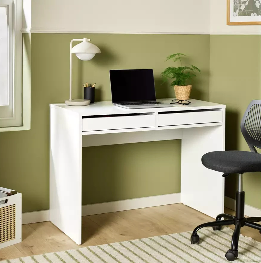 Home Pepper 2 Drawer Desk White | Modern Home Office Computer Study Work Desk Fu