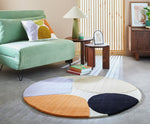 Carved Geometric Round Wool Cut Pile Rug - 120cm