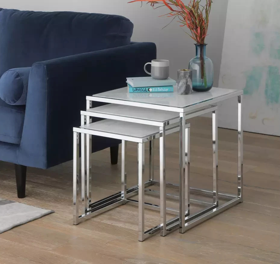 Home Boutique Nest of 3 Tables Marble Effect | Living Room Side Tables Set