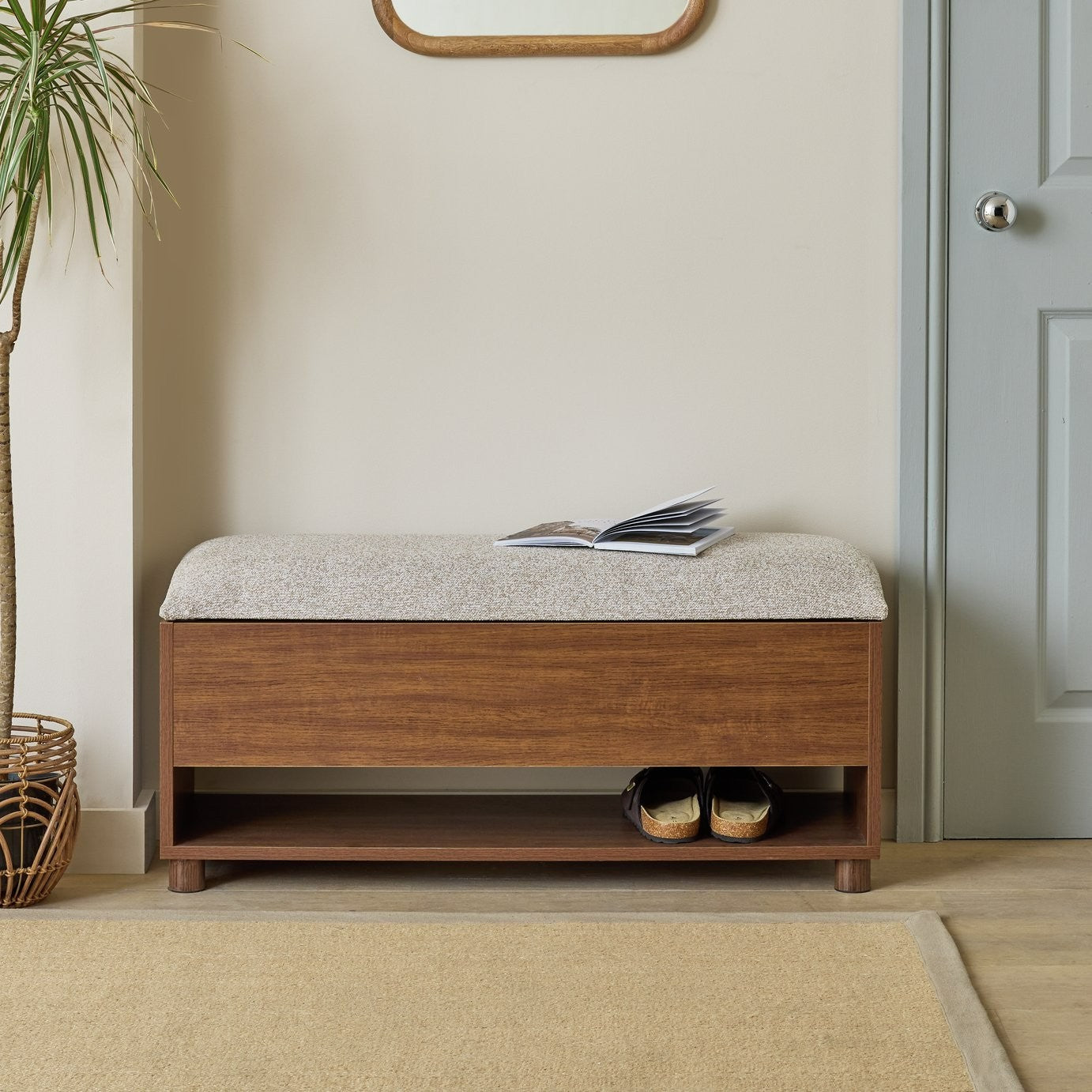 Saffield Shoe Storage Bench - Walnut | Footwear Organization Solution