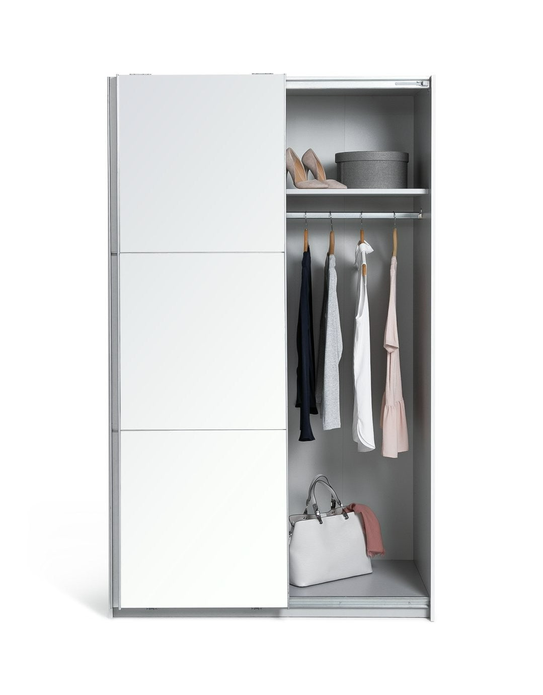 Holsted Half Mirror 120cm Sliding Wardrobe -White | Space-saving white wardrobe