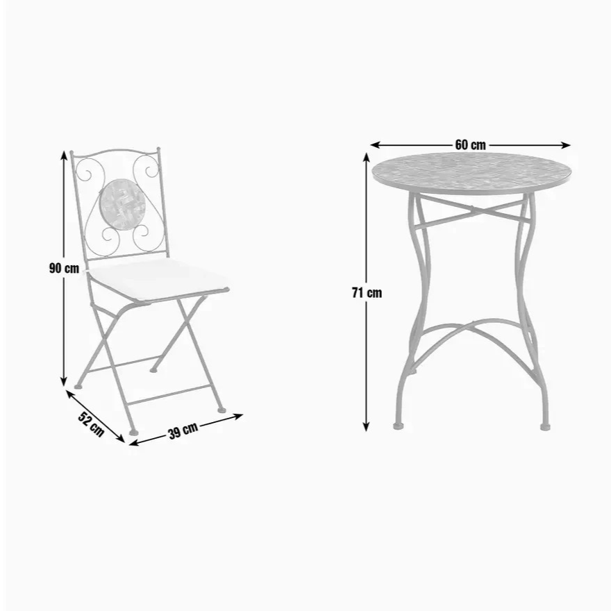 Home Mosaic 2 Seater Metal Garden Bistro Set | Outdoor Patio Furniture Set