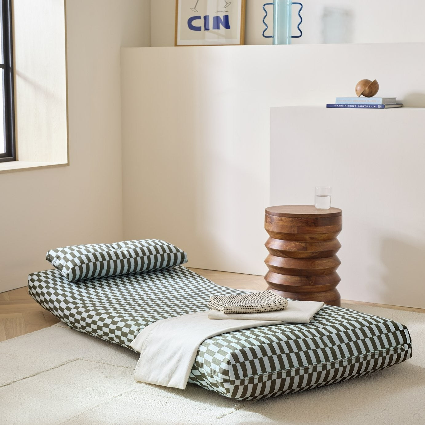 Lexi Single Fabric Chairbed - Blue & Green | Compact Guest Seating