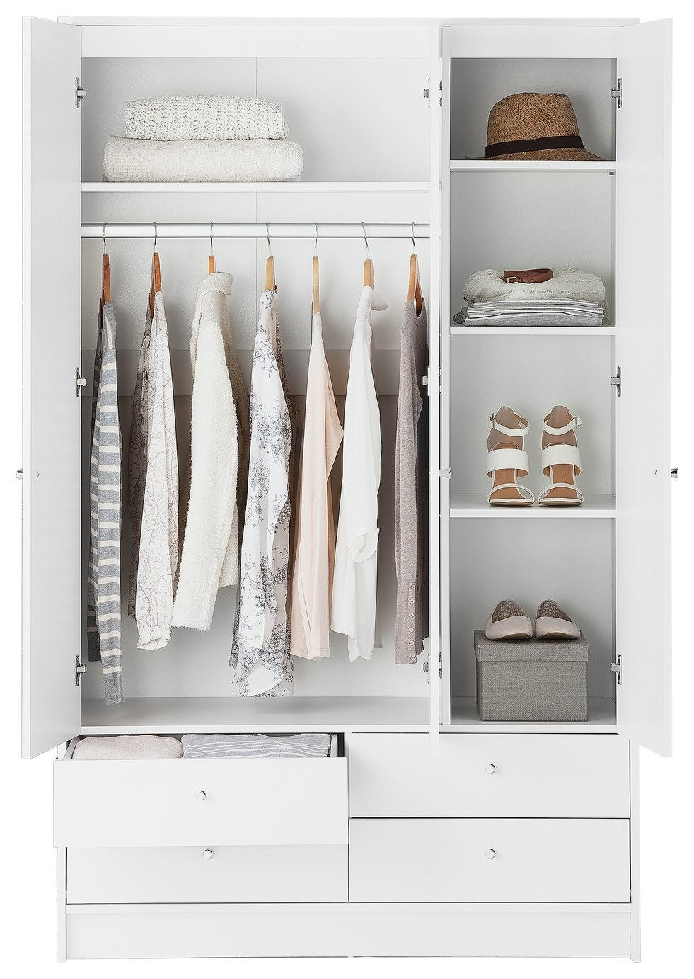 Home Malibu 3 Door 4 Drawer Wardrobe - White (B Grade)