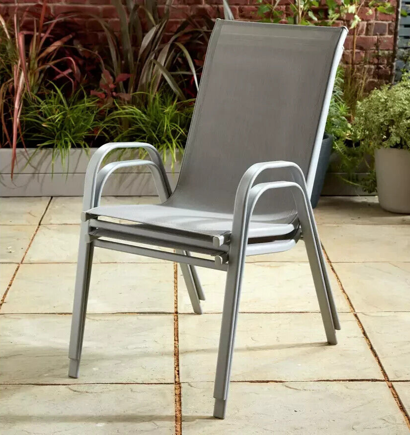 Home Sicily 4 Seater Metal Patio Set - Grey | Outdoor Garden Dining Table Chairs