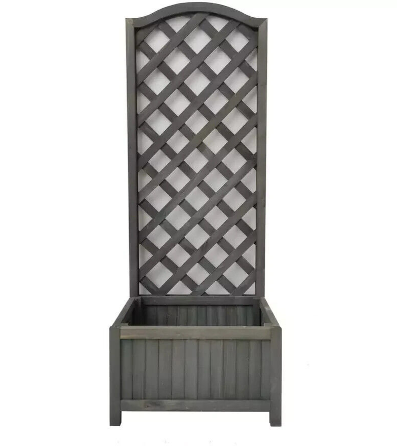 Straight Lattice Wooden Planter - Grey