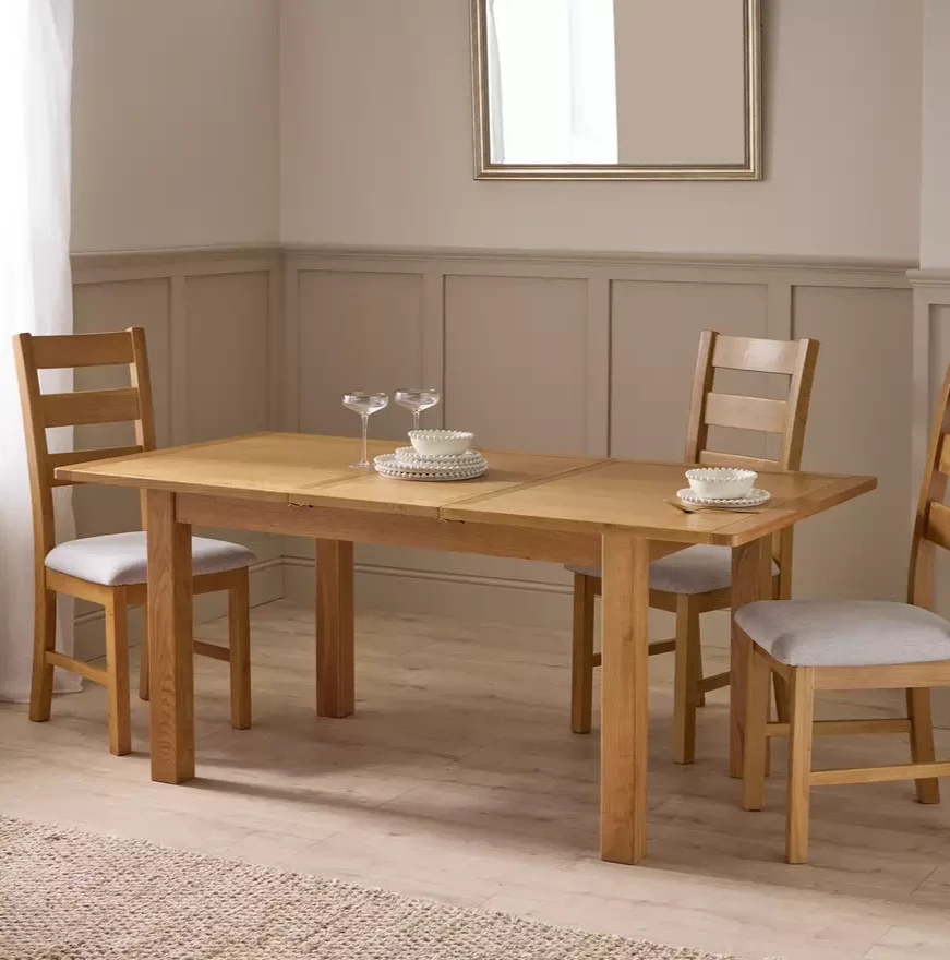 Home Ashwell Oak Extending Dining Table | Wooden Dining Room Furniture Table