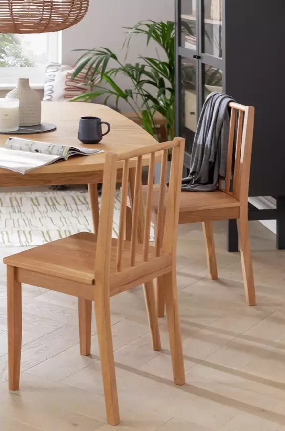 Nel Pair of Solid Wood Spindle Chairs Natural | Wooden Dining Chair Set