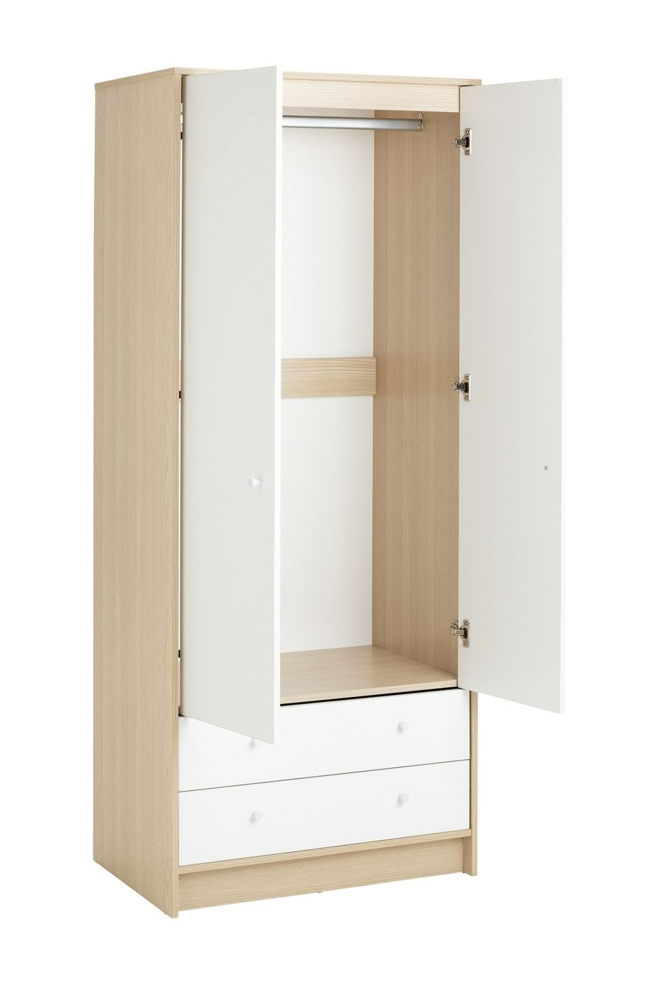 Home Kids Malibu 2 Door 2 Drawer Wardrobe - White | Childrens Bedroom Storage