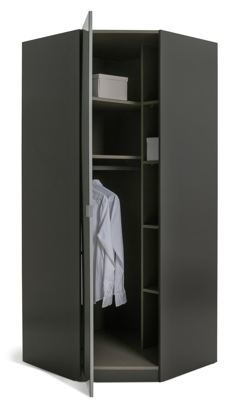 Munich Corner 1 Door Mirror Wardrobe - Anthracite | Organized Clothing Area