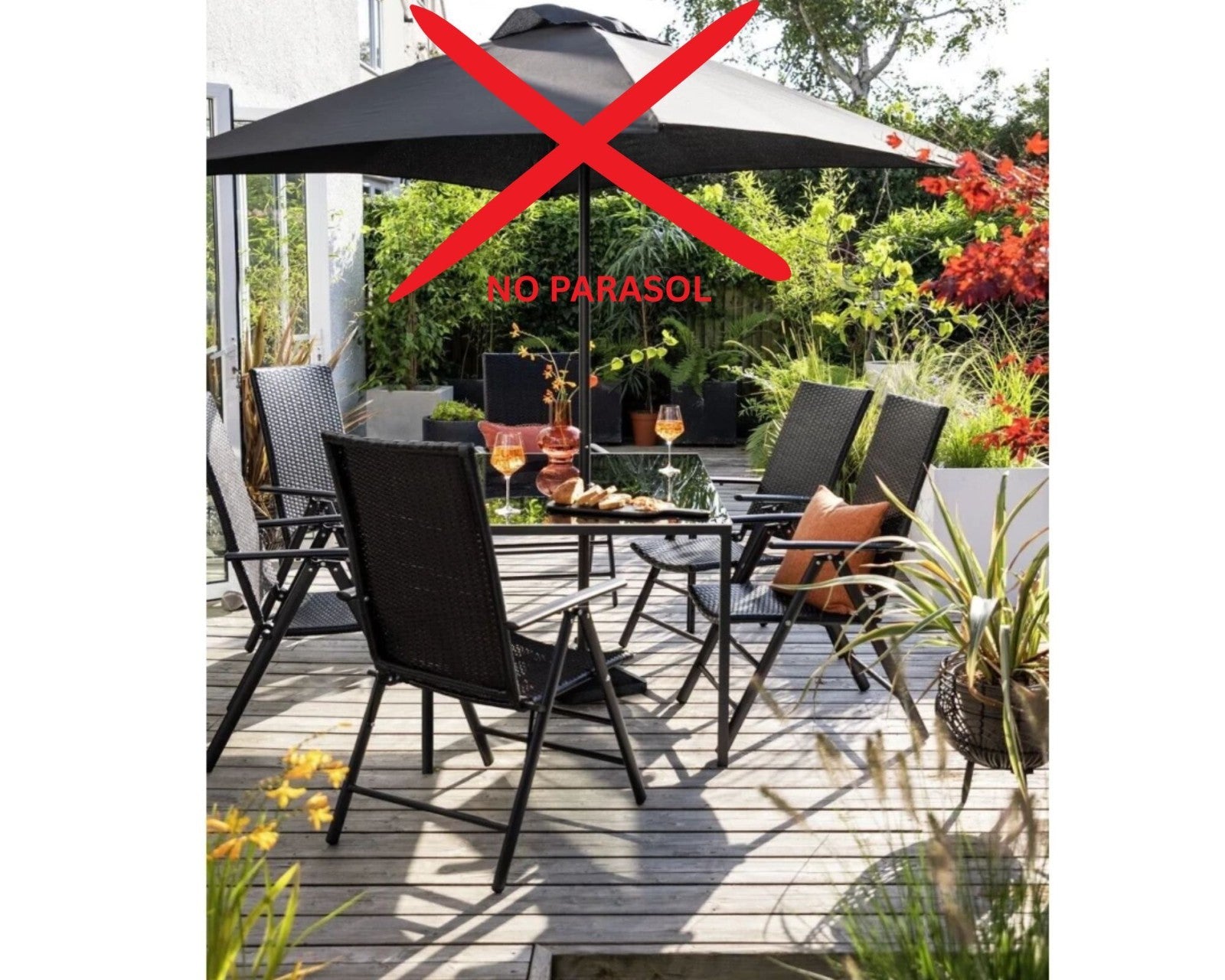 Hereford Folding 6 Seater Metal Patio Set - Black ( No Parasol )