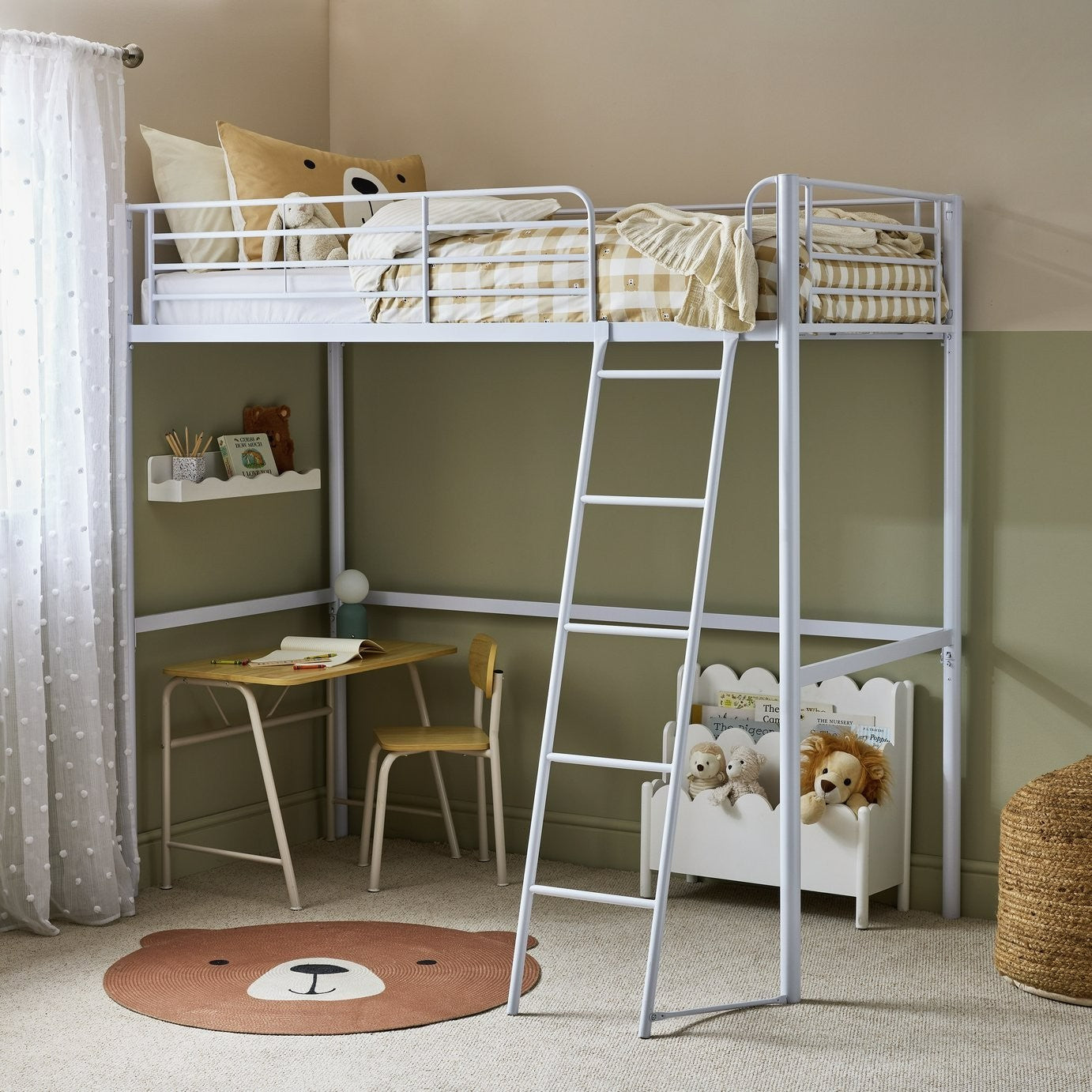 Home Riley High Sleeper Metal Bed Frame - White | Modern Teen Interior